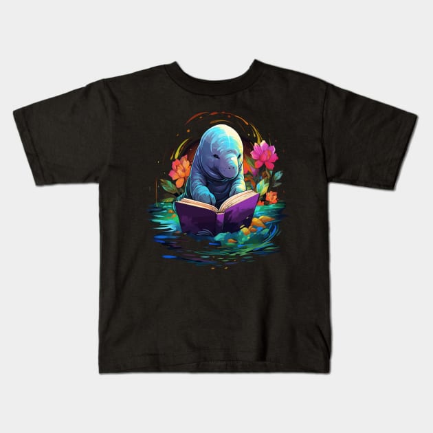 Manatee Reads Book Kids T-Shirt by JH Mart